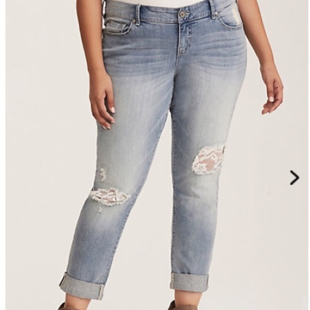 Torrid lace inset boyfriend jeans - Picture 1 of 1